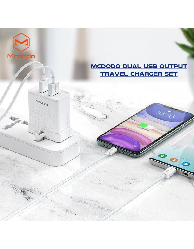 MCDODO CH-5720 12W DUAL USB OUTPUT TRAVEL CHARGER SET IPHONE