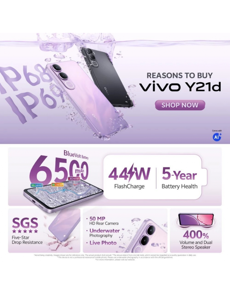 VIVO Y21D 6GB+256GB PURPLE C/W STD PKG
